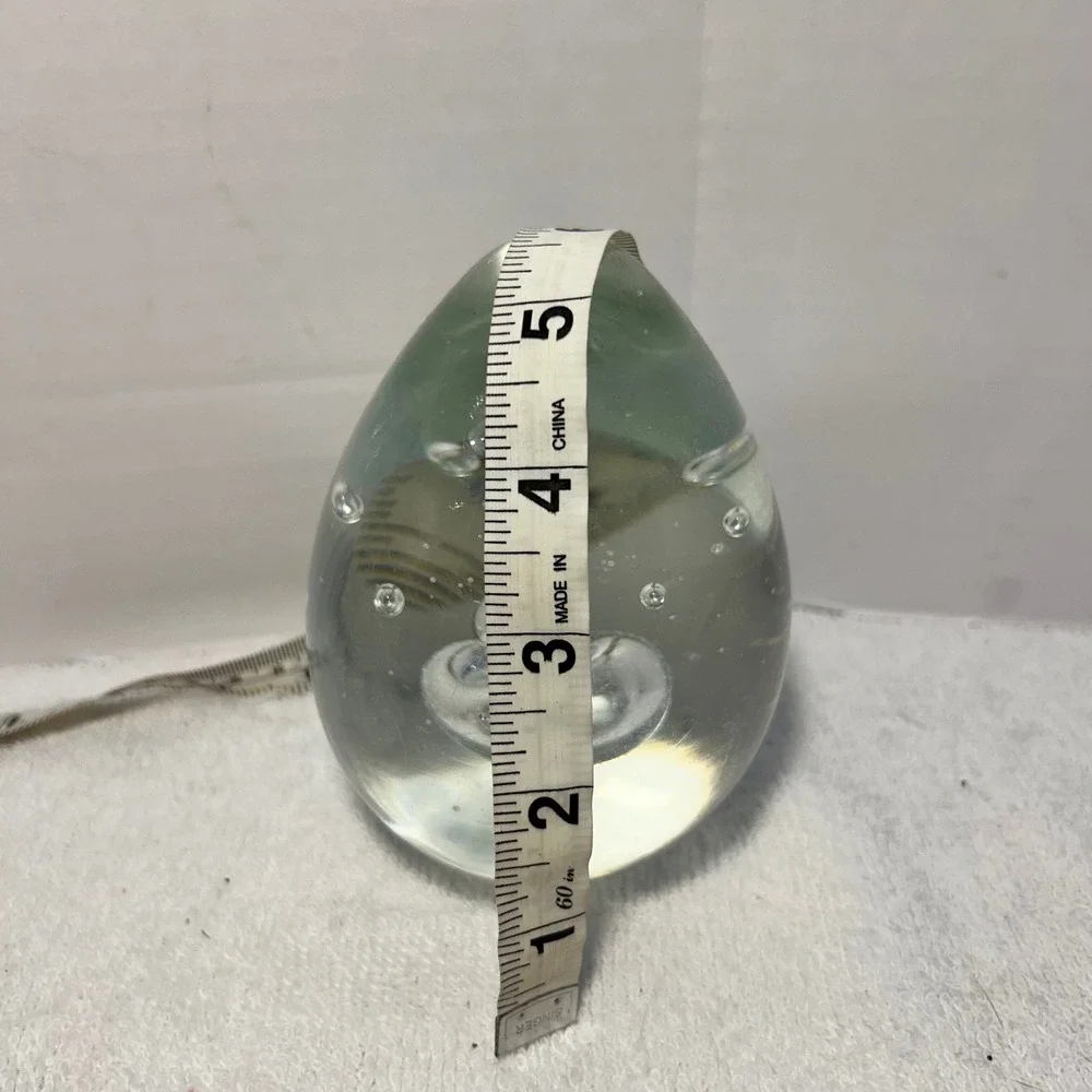 Vintage Hand Blown Glass Egg Paperweight Clear Controlled Bubble Art Glass